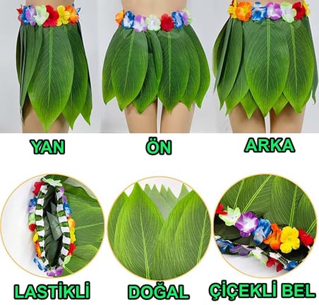 Tropikal Esintili Hawaii Yapraklı Parti Eteği Yetişkin Boy (5332)