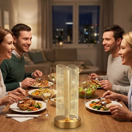 Dalgalı Silindirik Kristal Çizgili Model LED Masa Lambası – Gold Tabanlı, Dokunmatik, 3 Renk Işık Mo