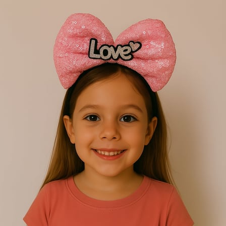LED Işıklı Love Yazılı Fuşya Fiyonk Taç – Kız Çocuk Parti Tacı (5332)