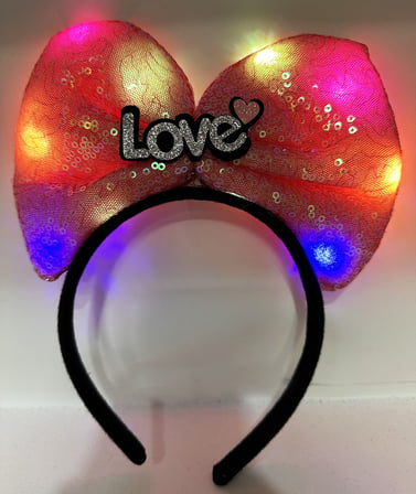 LED Işıklı Love Yazılı Fuşya Fiyonk Taç – Kız Çocuk Parti Tacı (5332)