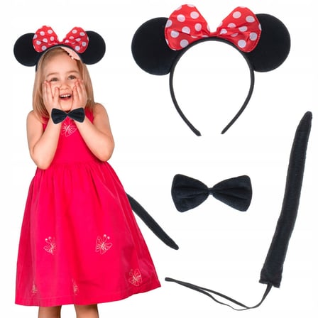 Minnie Mouse Kostüm Seti Taç Kuyruk Papyon Gösteri Seti (5332)