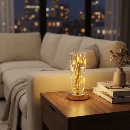 Silindirik Kristal Altın Toz Model LED Masa Lambası – Gold Tabanlı, Dokunmatik, 3 Renk Işık Modlu, Ş