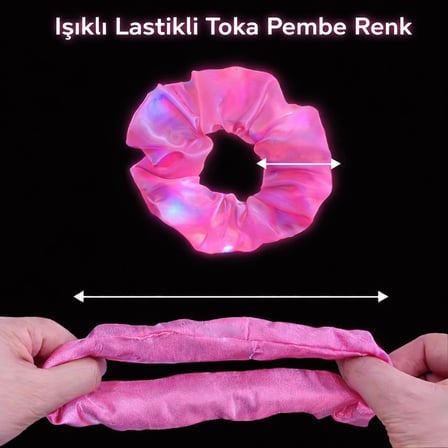 Pembe Renk Led Işıklı Lastikli Saç Tokası - 3 Modlu Festival - Parti Saç Tokası (5332)