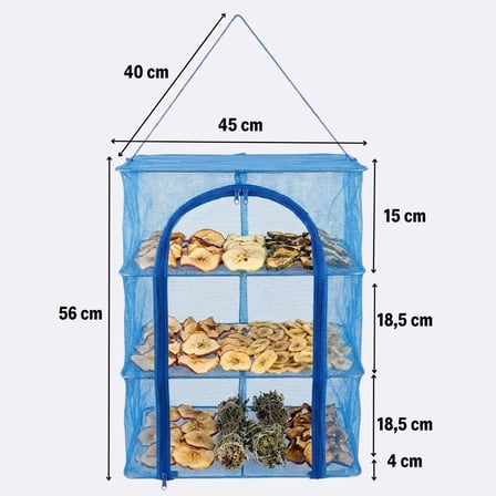 3 Katlı Fermuarlı Sebze Meyve Kurutucu File – 45x45 cm Katlı Askılı Kurutma Filesi (56 cm Uzunluk) (
