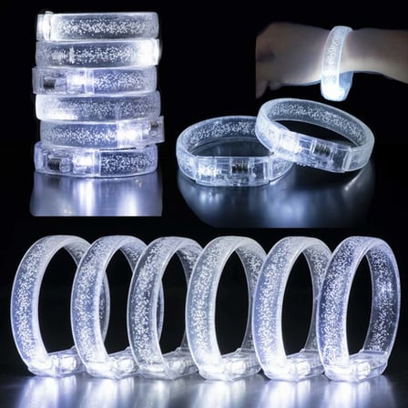 Beyaz-Gümüş Led Işıklı Baskı Yapılabilen Pilli Bileklik Bilezik 1,5 cm Genişlik (5332)