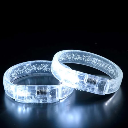 Beyaz-Gümüş Led Işıklı Baskı Yapılabilen Pilli Bileklik Bilezik 1,5 cm Genişlik (5332)