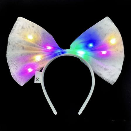 Rengarenk Led Işıklı Fiyonk Şekilli Tül Parti Tacı Beyaz Renk 25x25 cm (5332)