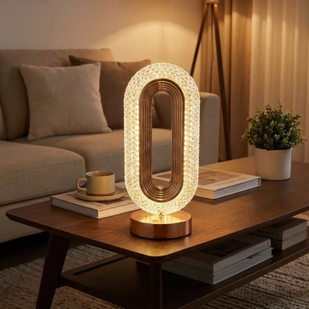 Oval Şeklinde Kristal LED Masa Lambası – Dokunmatik, 3 Renk Işık Modlu, Şarjlı Dekoratif Gece Lambas