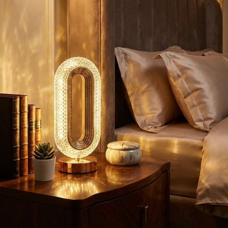 Oval Şeklinde Kristal LED Masa Lambası – Dokunmatik, 3 Renk Işık Modlu, Şarjlı Dekoratif Gece Lambas
