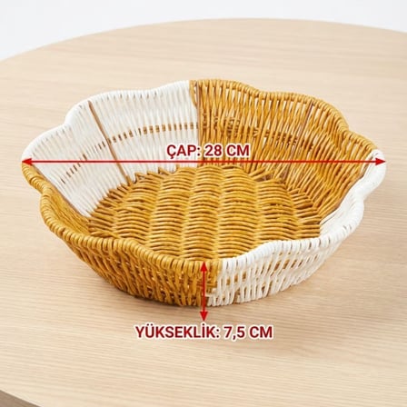 Çiçek Model Çift Renkli Plastik Rattan Ekmek ve Meyve Sepeti - Çok Amaçlı Banyo ve Mutfak Düzenleyic