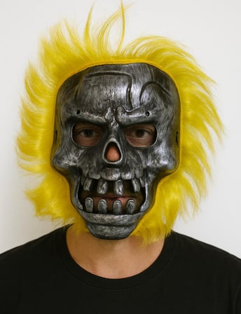 Wild Skull - Metal Kafatası Sarı Saçlı İskelet Maske (5332)