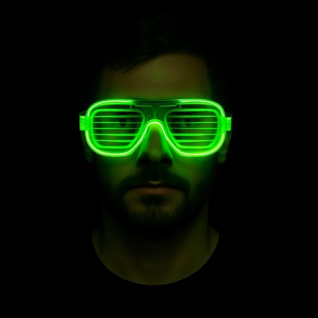 Yeşil LED Işıklı Parti Gözlüğü – Neon Glow Şerit Gözlük 3 Modlu (5332)