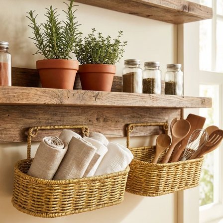 2’li Duvar Askılı Plastik Rattan Organizer – Oval Hasır Görünümlü Mutfak Raf Sepeti, Banyo ve Ev İçi