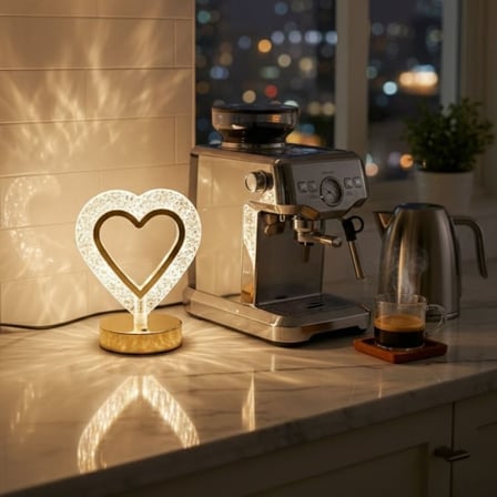 Kalp Şeklinde Kristal LED Masa Lambası – Dokunmatik, 3 Renk Işık Modlu, Şarjlı Mini Dekoratif Gece L