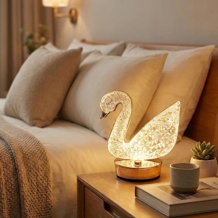 Kuğu Model Kristal LED Masa Lambası – Dokunmatik, 3 Renk Işık Modlu, Şarjlı Mini Dekoratif Gece Lamb