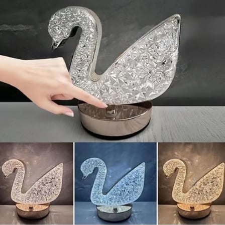 Kuğu Model Kristal LED Masa Lambası – Dokunmatik, 3 Renk Işık Modlu, Şarjlı Mini Dekoratif Gece Lamb