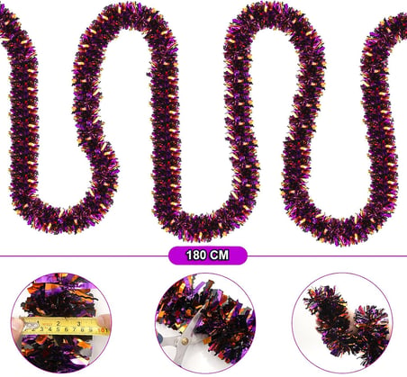 Mor Turuncu Renk 4 cm Genişlik Garland Çift Renk Sim Süs 180 cm (5332)