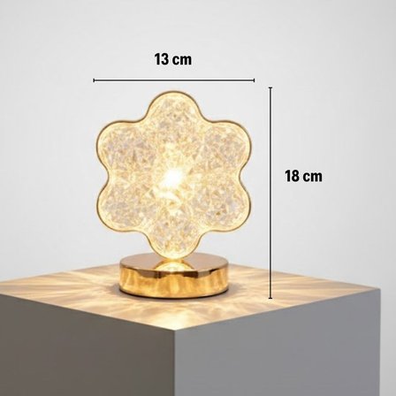 Çiçek Model Kristal LED Masa Lambası – Dokunmatik, 3 Renk Işık Modlu, Şarjlı Mini Dekoratif Gece Lam