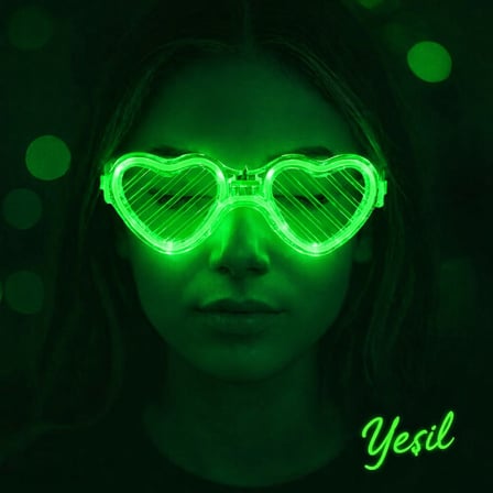 Yeşil LED Işıklı Kalp Gözlük – 3 Modlu Parti - Glow Gözlüğü (5332)