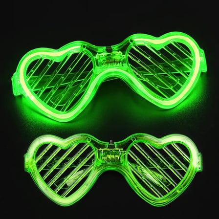 Yeşil LED Işıklı Kalp Gözlük – 3 Modlu Parti - Glow Gözlüğü (5332)