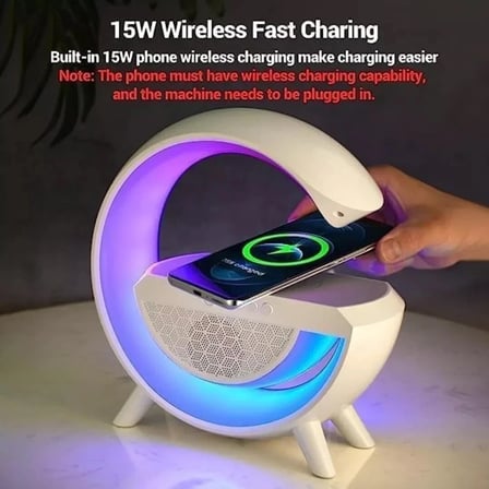 Kablosuz Telefon Şarj Bluetooth Hoparlör Istasyonu Ses Rgb Atmosfer Gece Işık Bt-2301 (5332)