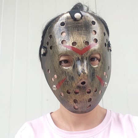 Bakır Renk Kırmızı Çizgili Tam Yüz Hokey Jason Maskesi Hannibal Maskesi (5332)