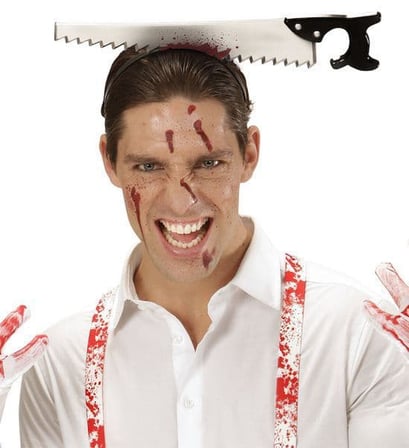 Kafaya Saplanmış Halloween Kanlı Testere Şaka Tacı (5332)