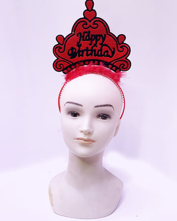 Happy Birthday Neon Kırmızı Renk Doğum Günü Tacı 24x15 cm (5332)