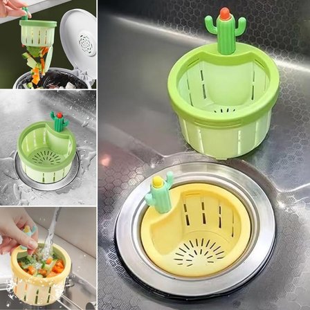 Basmalı Kaktüs Mutfak Lavabo Süzgeci – Sebze Artıkları ve Yemek Kalıntıları İçin Gider Filtresi (5517)