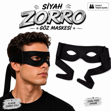 Siyah Zorro Göz Maskesi – Bağlamalı Parti ve Kostüm Aksesuarı (5517)