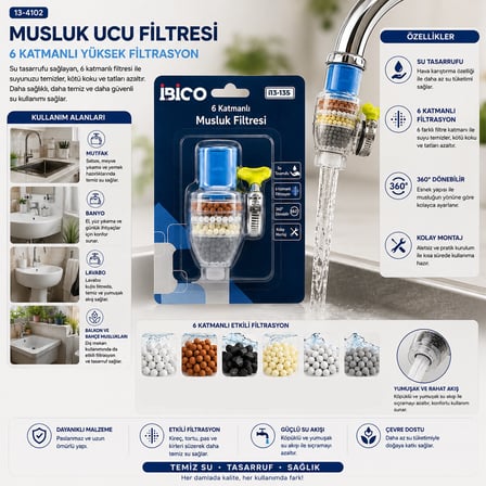 12 ADET MUSLUK UCU FİLTRESİ 6 KATMANLI - TAŞLI 360° 16-19MM TÜM MUSLUKLARA UYUM KİREÇLENME YAPMAZ (5517)