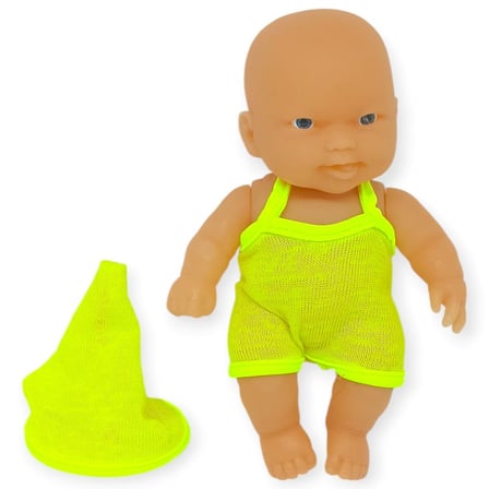 20 cm Sevimli Et Bebek - Çıkarılabilir Neon Kıyafetli Gerçekçi Oyuncak Bebek   - Sarı