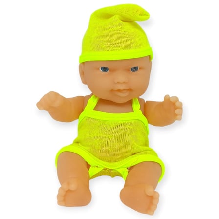 20 cm Sevimli Et Bebek - Çıkarılabilir Neon Kıyafetli Gerçekçi Oyuncak Bebek   - Sarı