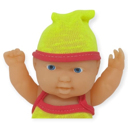 20 cm Sevimli Et Bebek - Çıkarılabilir Neon Kıyafetli Gerçekçi Oyuncak Bebek   - Sarı - Kırmızı