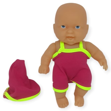 20 cm Sevimli Et Bebek - Çıkarılabilir Neon Kıyafetli Gerçekçi Oyuncak Bebek   - Koyu Pembe  - Sarı 