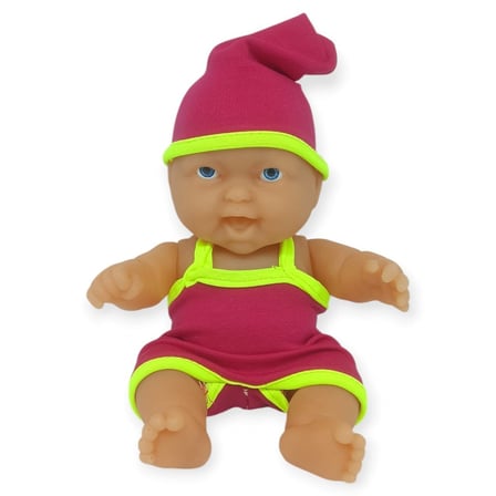 20 cm Sevimli Et Bebek - Çıkarılabilir Neon Kıyafetli Gerçekçi Oyuncak Bebek   - Koyu Pembe  - Sarı 