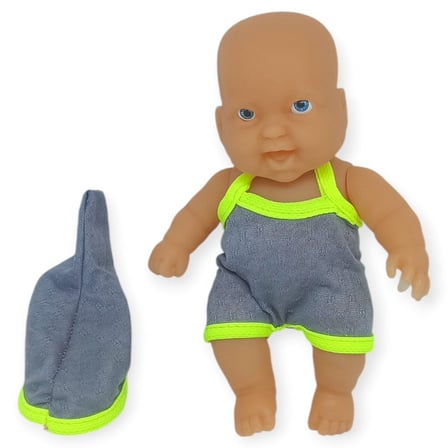20 cm Sevimli Et Bebek - Çıkarılabilir Neon Kıyafetli Gerçekçi Oyuncak Bebek   - Gri - Sarı 
