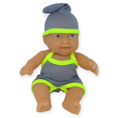 20 cm Sevimli Et Bebek - Çıkarılabilir Neon Kıyafetli Gerçekçi Oyuncak Bebek   - Gri - Sarı 