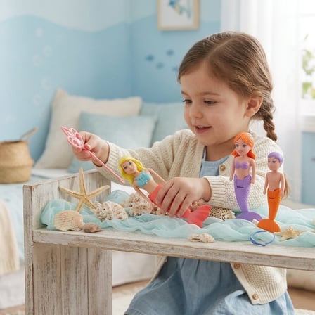 Büyülü Deniz Kızı 3 lü Oyuncak Bebek Seti - Havuz ve Banyo Eğlencesi - Pembe