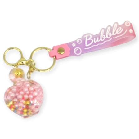 Bubble Serisi Silikon Bileklikli Sulu Kristal Kalp Çanta Süsü ve Anahtarlık - Pembe