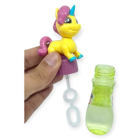 Sevimli Unicorn Figürlü Baloncuk Şişesi - Eğlenceli Köpük Çıkartma Oyuncak - Sarı