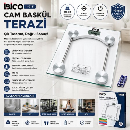 DİJİTAL - PİLLİ KARE BANYO BASKÜL TERAZİ TARTI LCD EKRAN 180KG/0.1G 30X30CM İ11-025 (5517)