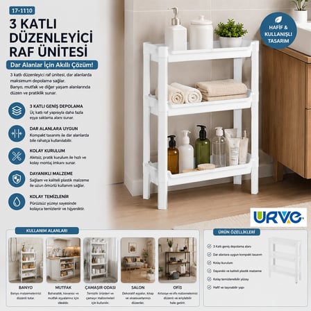RAFTY 3 KATLI SEPET ORGANİZER DÜZENLEYİCİ RAF ÜNİTESİ 465X145X500MM (5517)