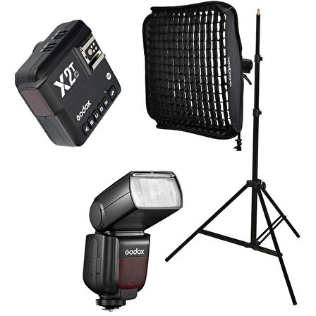 Godox TT685II-C Canon Flaş Full Set (Tepe Flaş + X2T-C Tetikleyici + Işık Ayağı + 60x60 Softbox)