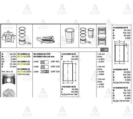 Goetze 06-229607-00 Segman Takımı 050 H100 Kamyonet 2600 Motor 1997-2003 62296070G