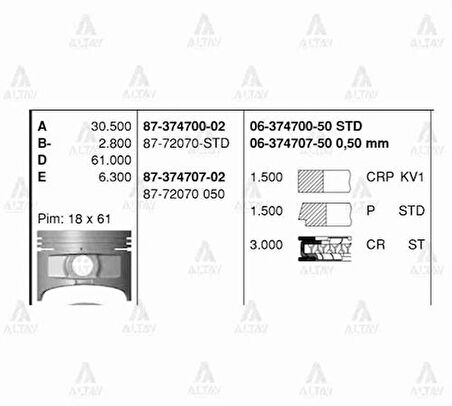 Goetze 06-374707-50 Motor Segman 050 Corolla 1.6 Karbüratörlü 1988-1997 4AF Motor 81.50mm 7996705000 637470750