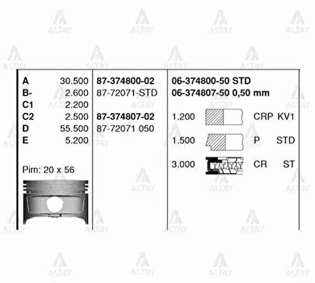 Goetze 06-374800-50 Motor Segman STD Toyota Corolla 1.6 Enjeksiyonlu 1992-2000 81mm (4Afe Motor) (799671500) 637480050