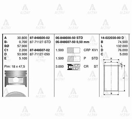 Goetze 06-848607-50 Segman 050 Accent 1.3 2000 2002 72mm 2304022932