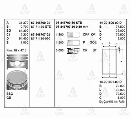 Goetze 06-848700-50 Motor Segman STD Accent 1.5 2000-2002 Milenyum Kasa 75.50mm 2304022010