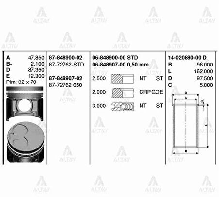 Goetze 06-848907-00 Segman Jp B2500-Ranger Turbo 93.50mm Wl 98 XM346150